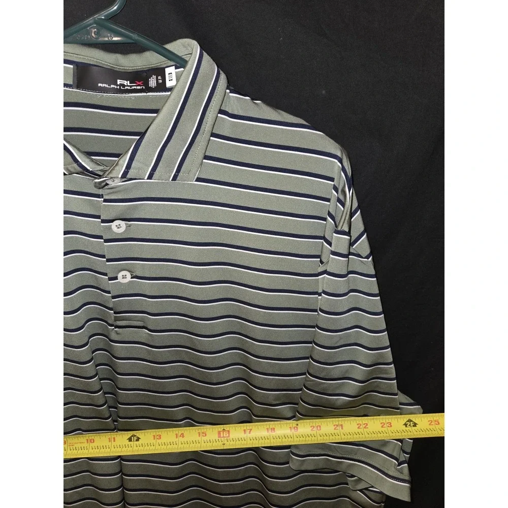 RLX Ralph Lauren Golf Polo Shirt Mens Sz XL Green Blue Stripes Short‎ Sleeve